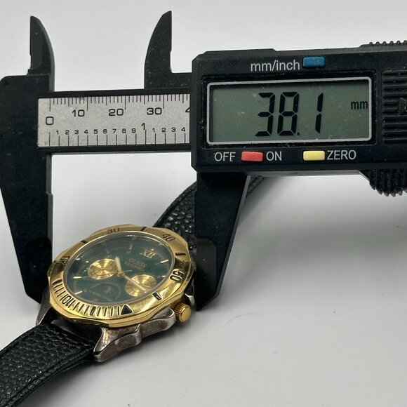 Vintage Guess Moon Phase Watch Men Gold Silver Tone Green Dial New Battery 8" - Picture 10 of 11